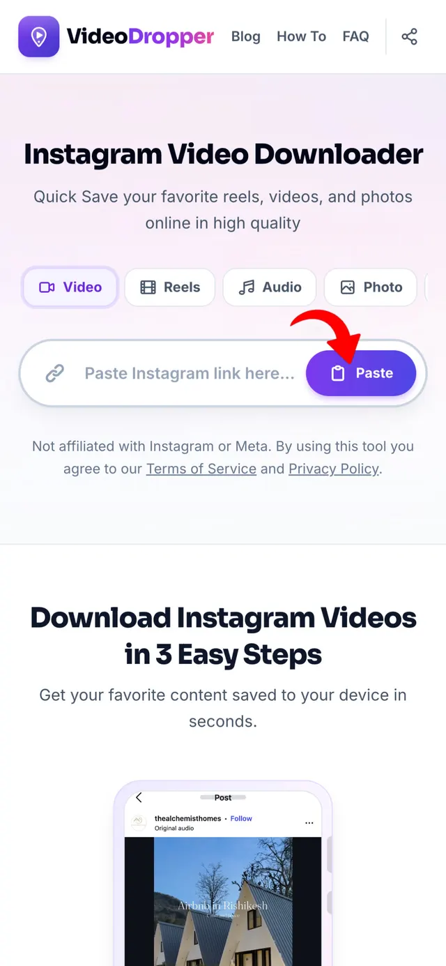 Step 2: Paste link into VideoDropper