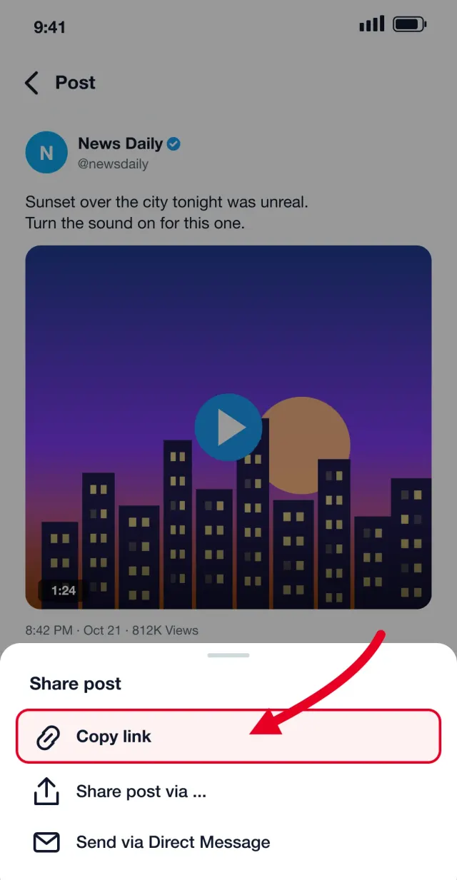 Step 1: Copy the post link from the X share menu